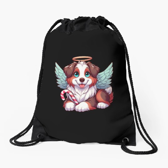 Cute Christmas Dog Australian Shepherd Drawstring Bags