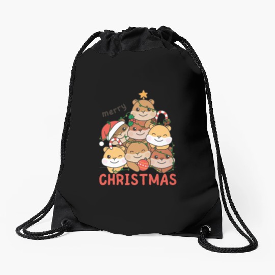 Hamster Christmas Tree Merry Christmas Drawstring Bags