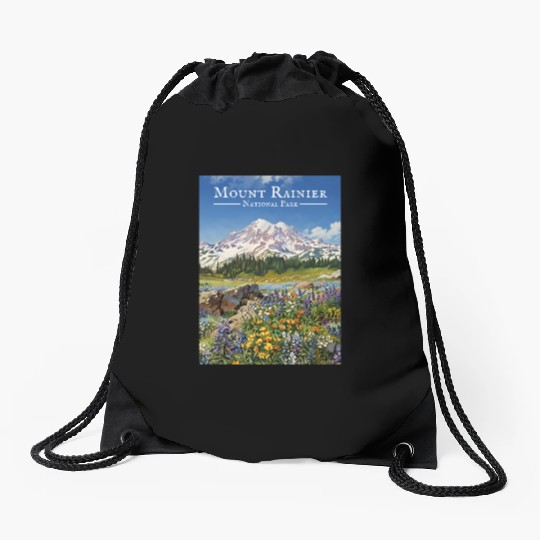 Mount Rainier Paradise Meadows Drawstring Bags