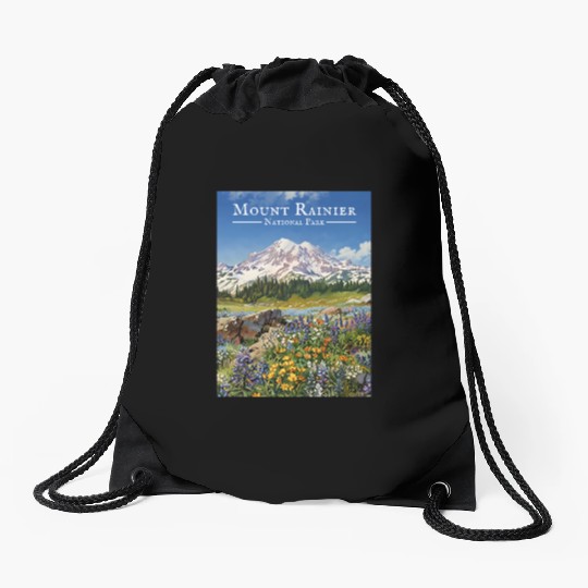 Mount Rainier Paradise Meadows Drawstring Bags