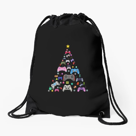 Gamer Video Game Lover Family Matching Xmas Tree Drawstring Bags