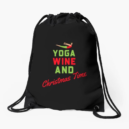 Yoga, Wine, and Christmas Time Christmas Yoga Drawstring Bags