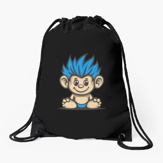 Blue Haired Cute Chibi Monkey Drawstring Bags