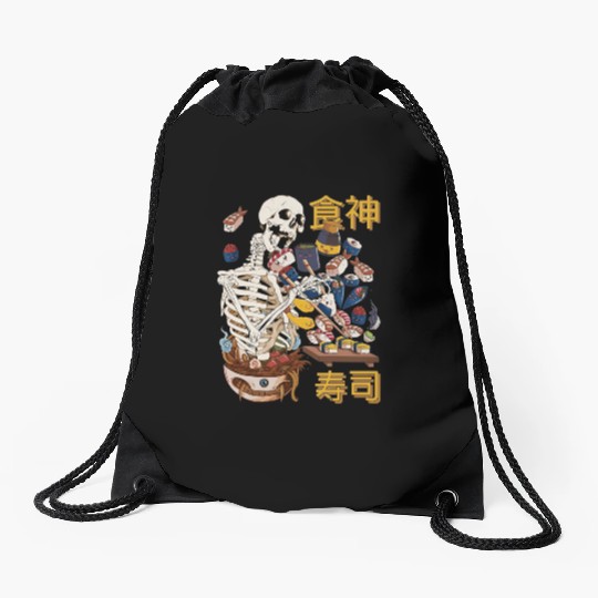 Goth Skeleton Drawstring Bags Japanese Drawstring Bags Sushi