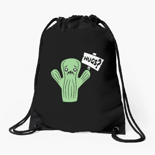 Funny Cactus Sad Face Hugs Sign Lonely Cry Comic Drawstring Bags