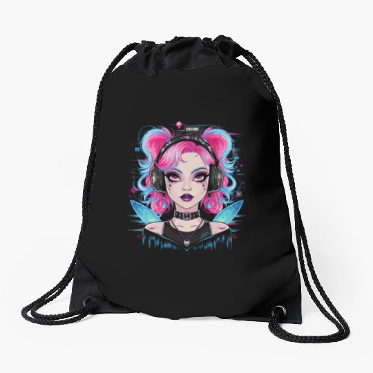 Cute with Headphones for a Cat Owner Drawstring Bags