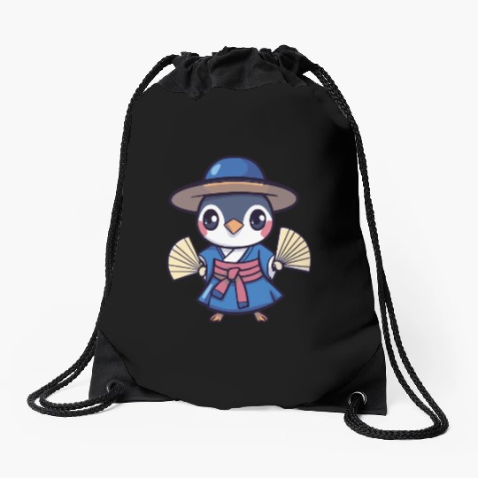 Penguin in Traditional Japanese Attire Drawstring Bags