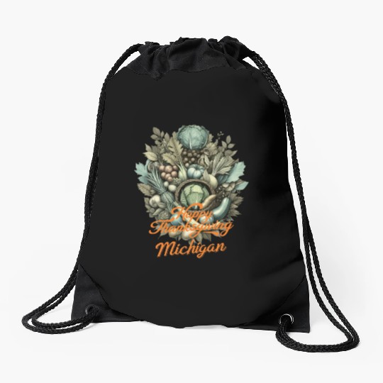 Michigan Thanksgiving vegan feast Drawstring Bags