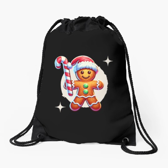 Gingerbread Man Christmas Cheer Drawstring Bags