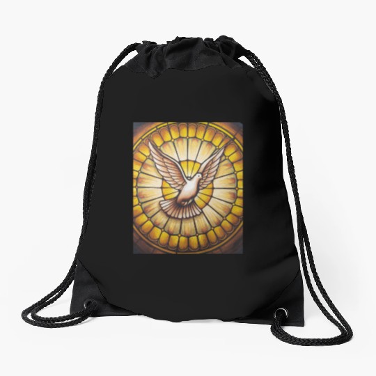 Stained Glass Dove in Flight - Peace & Spiritualit Drawstring Bags