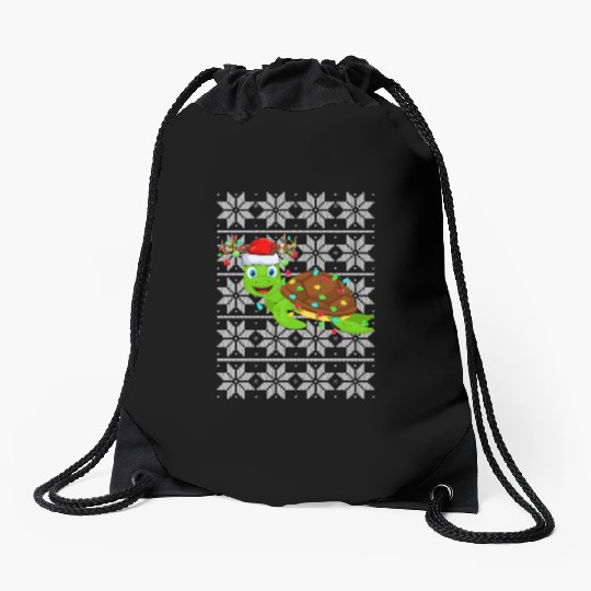Sea Turtle Christmas Lights Drawstring Bags
