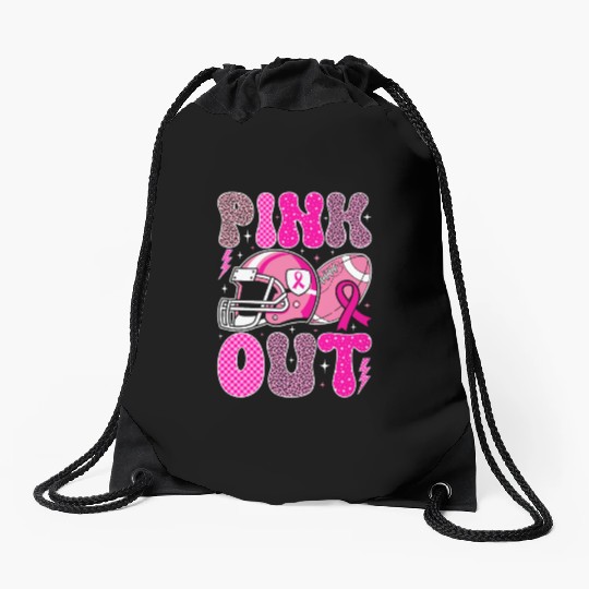 Pink Out Breast Cancer Football Mom Girls Women Drawstring Bags