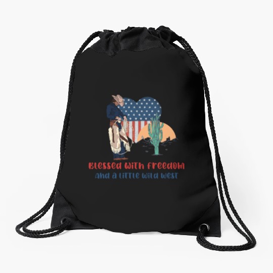 Blessed with Freedom and a little Wild West Drawstring Bags