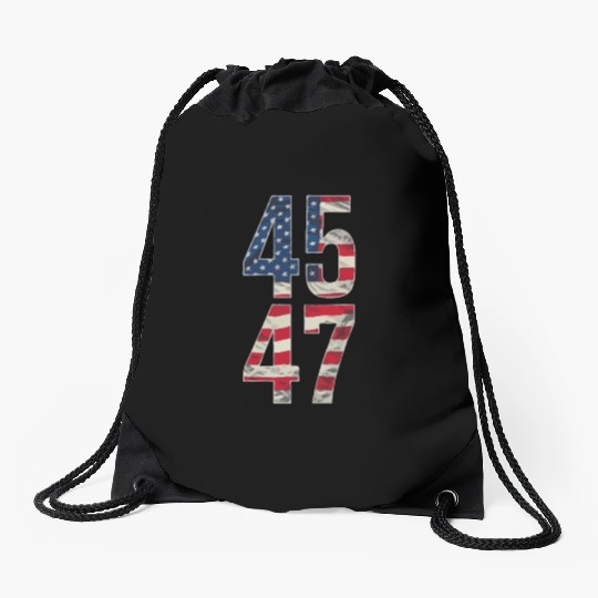 45 and 47 American Flag Reflection Trump 2024 Drawstring Bags