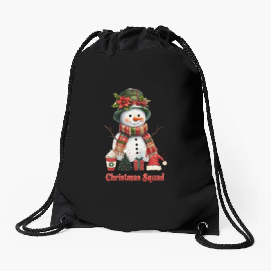 Snowman Christmas Family Gathering Drawstring Bags