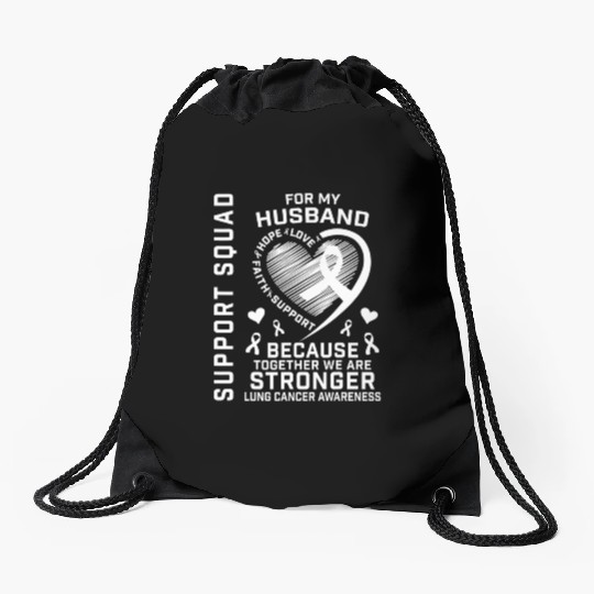 I Wear White Support Husband Lung Cancer Awareness Drawstring Bags