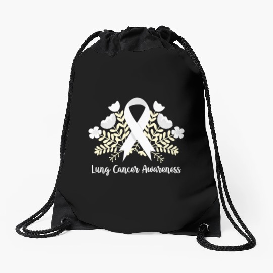 Lung Cancer Awarenss White Ribbon Floral Drawstring Bags