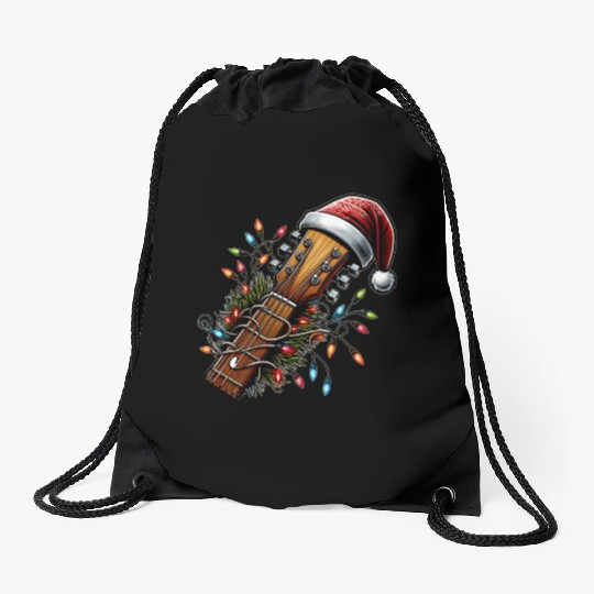 Guitar Player Guitarist Christmas Hat Xmas Drawstring Bags