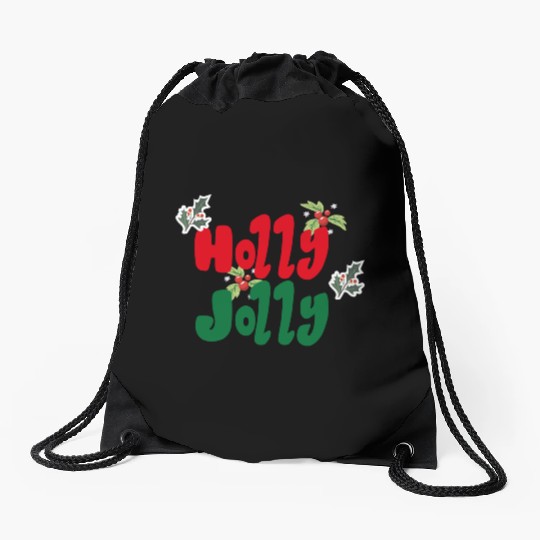 holly jolly Christmas Drawstring Bags