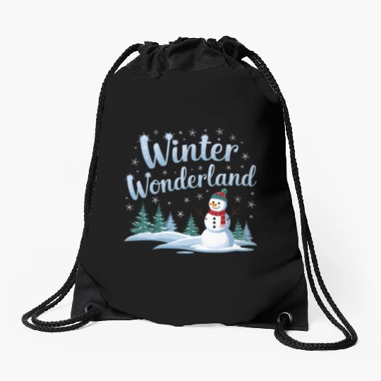 christmas snowman winter wonderland Drawstring Bags