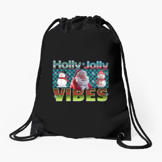 Holly Jolly Vibes Christmas Design Drawstring Bags