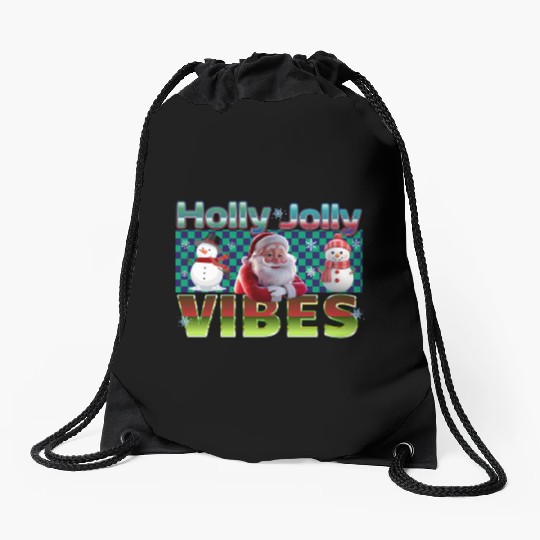 Holly Jolly Vibes Christmas Design Drawstring Bags