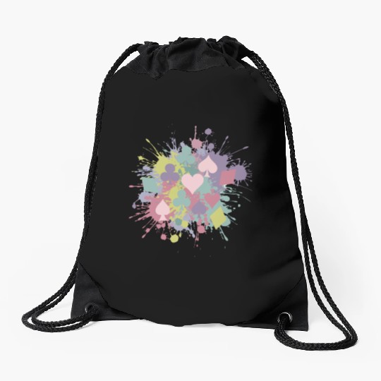 Paint Splatter Playing Card Suits Design Drawstring Bags