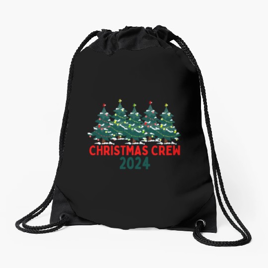 Christmas crew Drawstring Bags