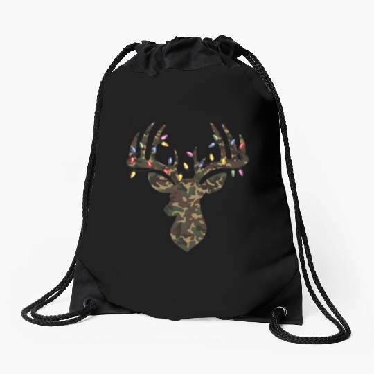 Christmas Holiday Camo Hunting Reindeer Deer Xmas Drawstring Bags