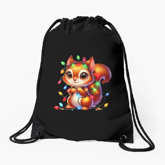 FUNNY CHRISTMAS SQUIRREL Drawstring Bags
