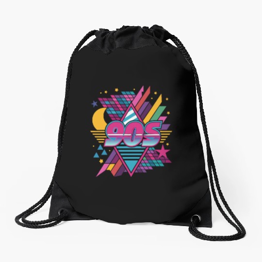 Retro 90s Geometric Neon Design Drawstring Bags