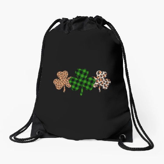 St Patricks Day Lucky Irish Green Plaid Shamrock Drawstring Bags