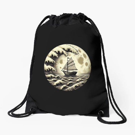 Vintage Sailboat Monohull Tsunami Storm Drawstring Bags