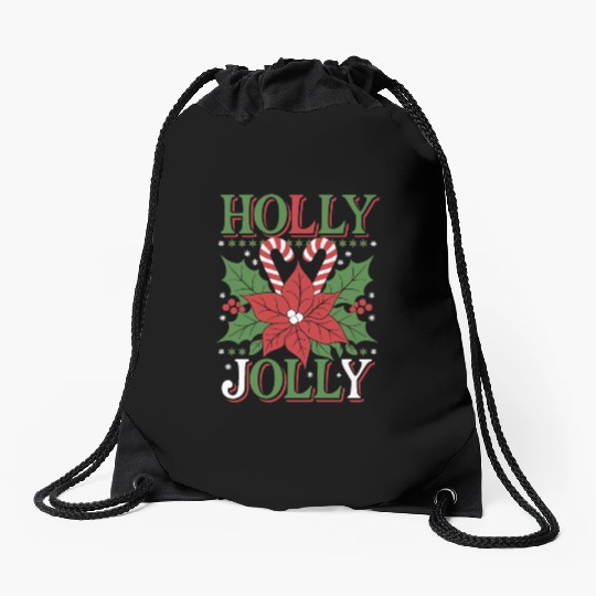 holly jolly Drawstring Bags
