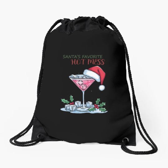 Santa Favorite Hot Mess, Merry Christmas Drawstring Bags