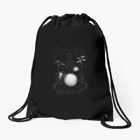 Skeleton Beat: Funny Cowboy Skeleton Playing Drums Drawstring Bags