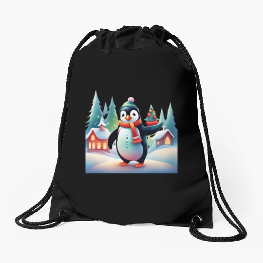 Christmas Merry Christmas For Gift Penguin Snowman Drawstring Bags