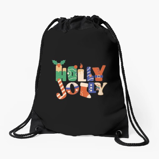 Playful Textured Holly Jolly Drawstring Bags