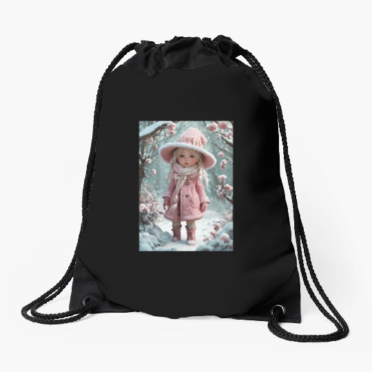 Full body of a realistic sweetness baby chibi girl Drawstring Bags