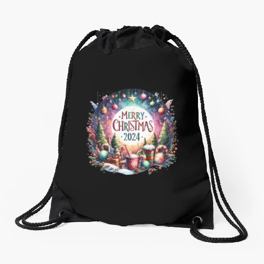 Merry Christmas, Christmas Vintage Drawstring Bags