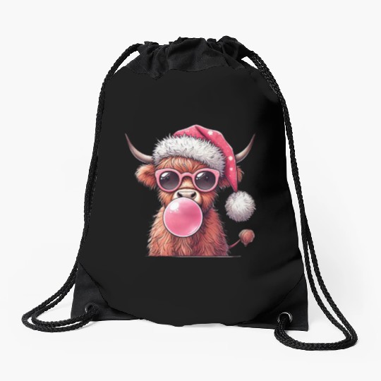 Highland Cow, Merry Christmas Drawstring Bags