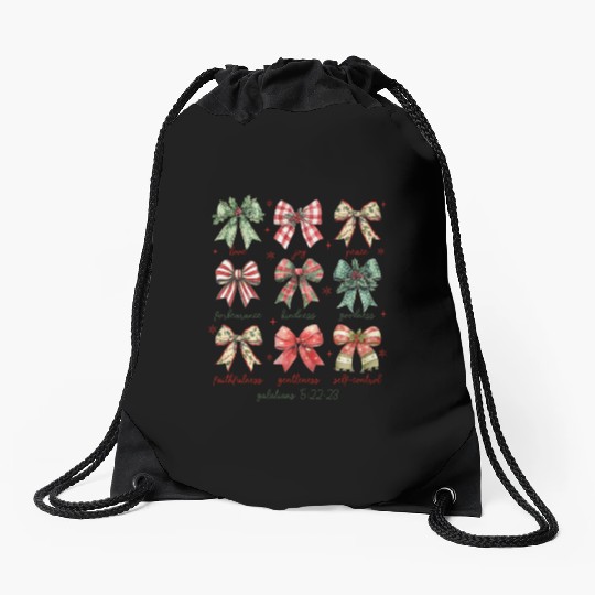 Christmas Bow, Christmas Vintage Drawstring Bags