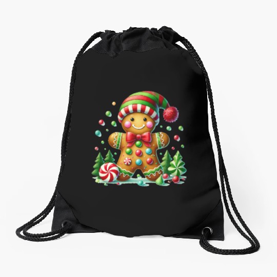 Gingerbread Christmas, Merry Christmas Drawstring Bags