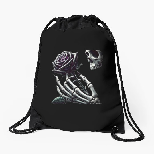 Skeleton Hand Holding a Poisonous Rose Drawstring Bags