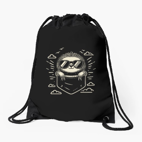Minimalist Cute Pocket Sloth Vocation Vibe Drawstring Bags