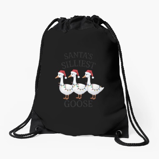 Santa's Silliest Goose Christmas Drawstring Bags