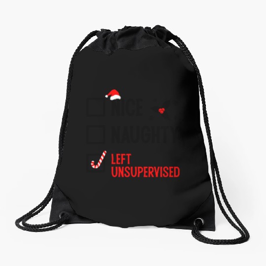 Left Unsupervised Christmas Checklist Drawstring Bags