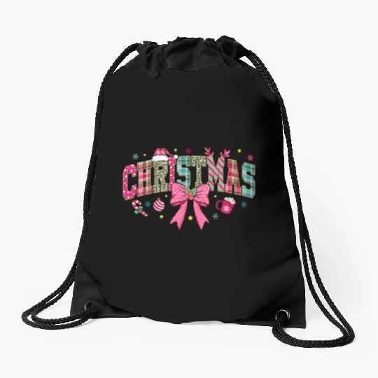 Pink Christmas, Christmas Vintage Drawstring Bags