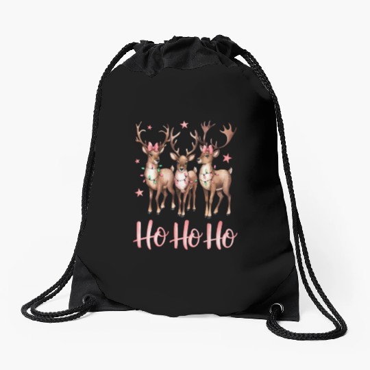 Ho Ho Ho Deer, Merry Christmas Drawstring Bags