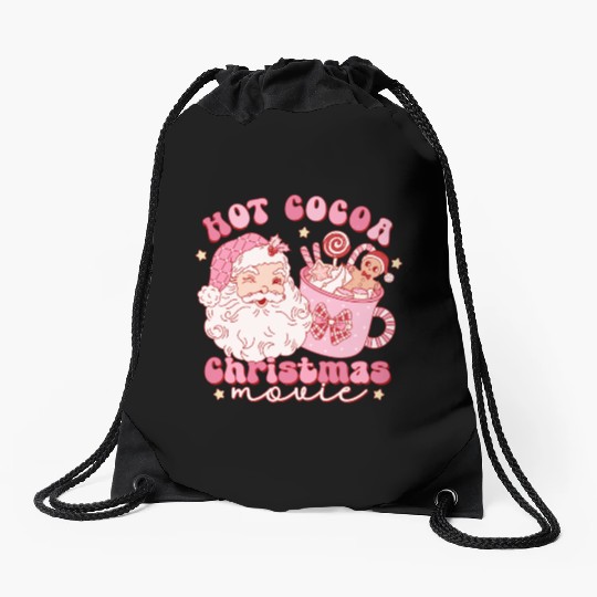 Hot cocoa Christmas movie Drawstring Bags